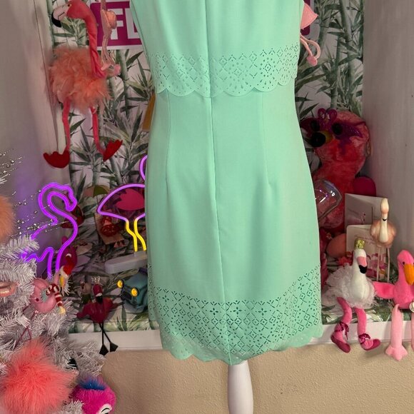 White House Black Market Shift Dress Sleeveless Laser Cut MINT GREEN 4 NEW $180 - Picture 3 of 5
